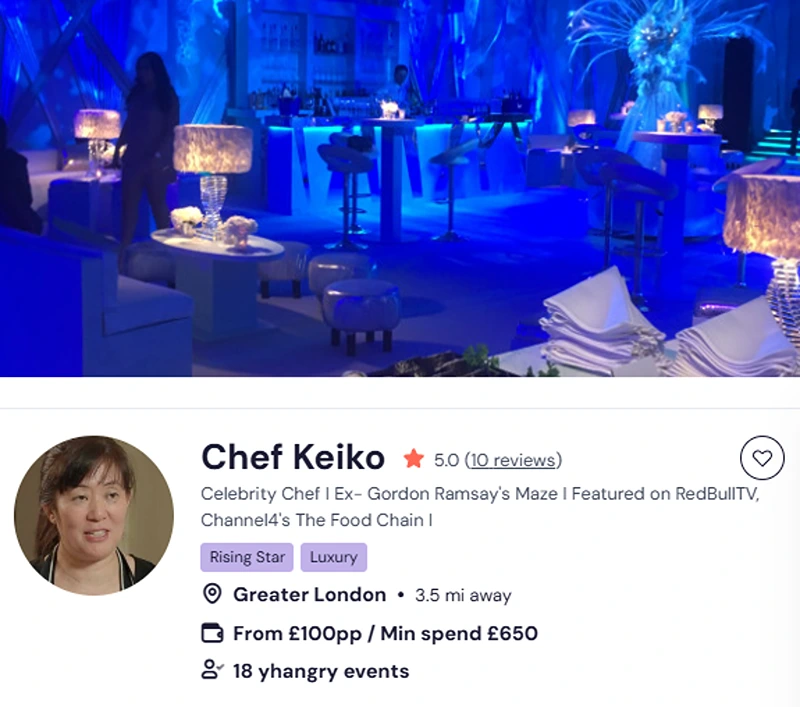 Chef Keiko’s credentials for offering London Japanese buffet.