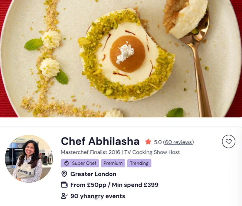 Chef Abhilasha’s booking page for Chinese food near Eastbourne.