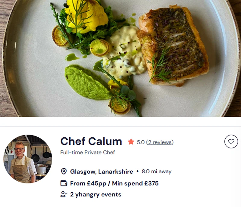 Chef Calum’s booking details for his Glasgow buffet breakfast.