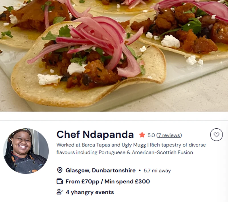 Chef Ndapanda’s credentials for breakfast buffet in Glasgow city centre.