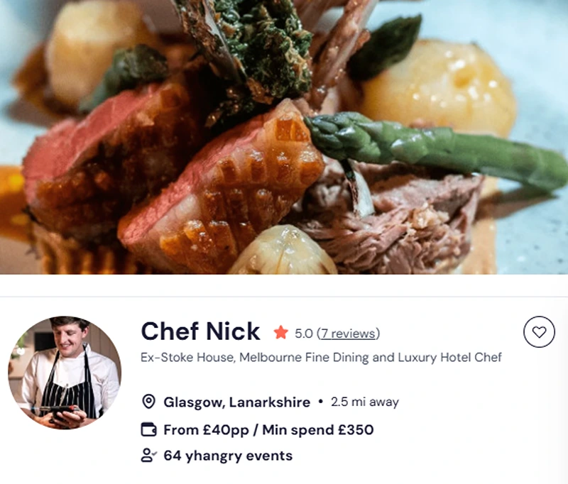 Booking page for Chef’s Nick’s buffet breakfast in Glasgow.