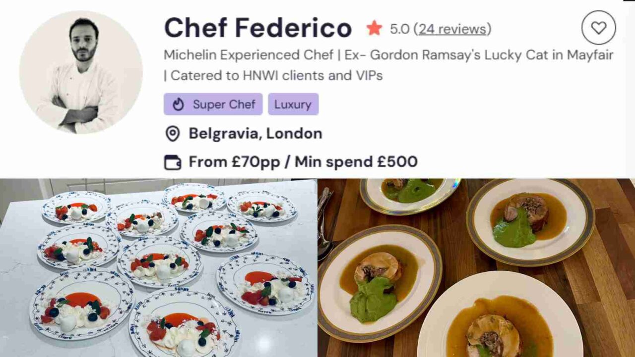 Samples of dishes from Chef Federico’s London luxury buffet