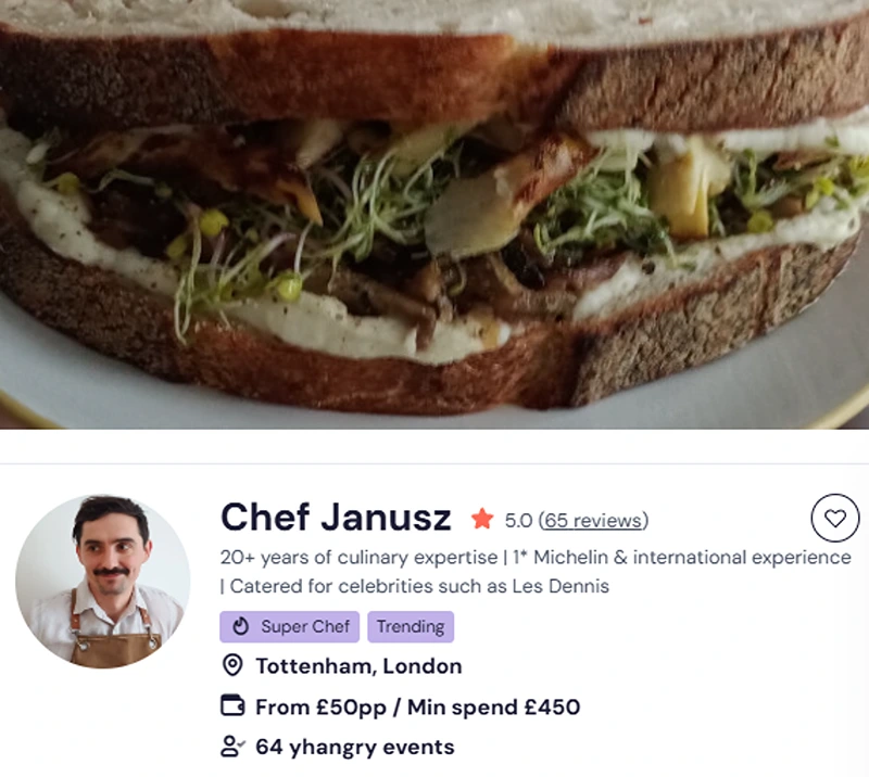 Chef Janusz’s yhangry booking page for Chinese buffet in Eastbourne.