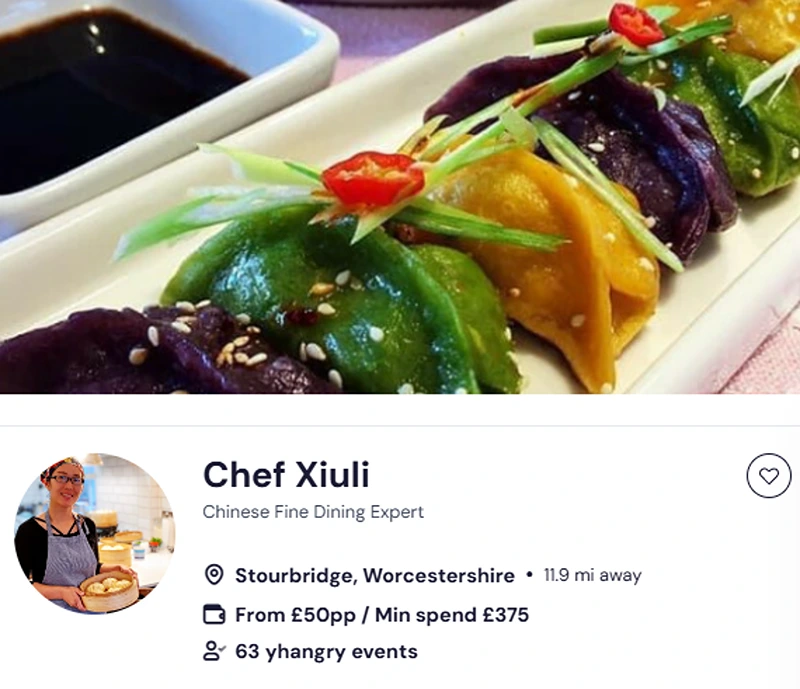 Chef Xiuli’s details for booking her cooking lessons in Birmingham.