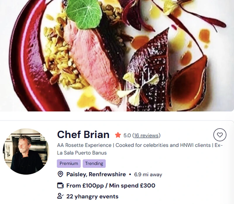 Chef Brian’s credentials for breakfast buffets in Glasgow.