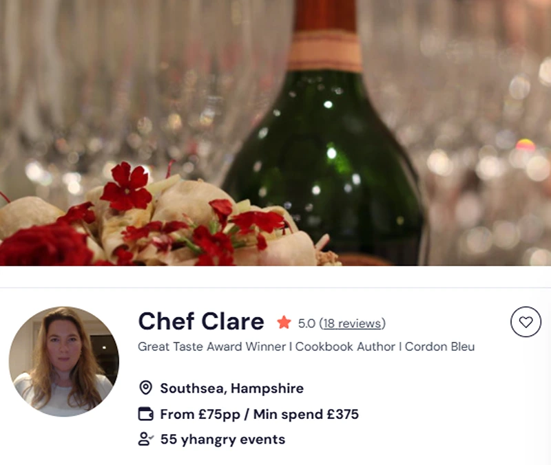 Chef Clare’s booking page for her Hampshire catering services.