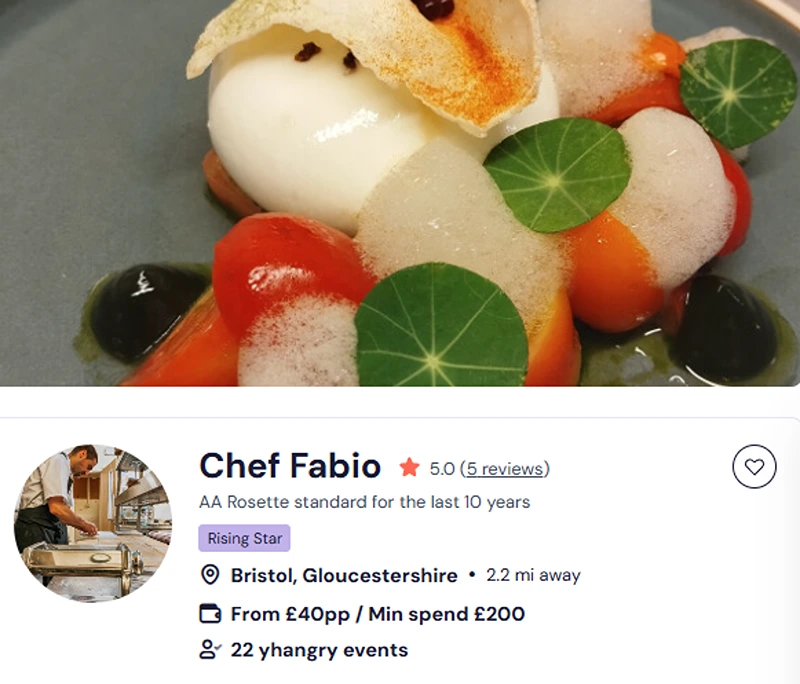 Chef Fabio’s booking page for healthy food in Bristol.