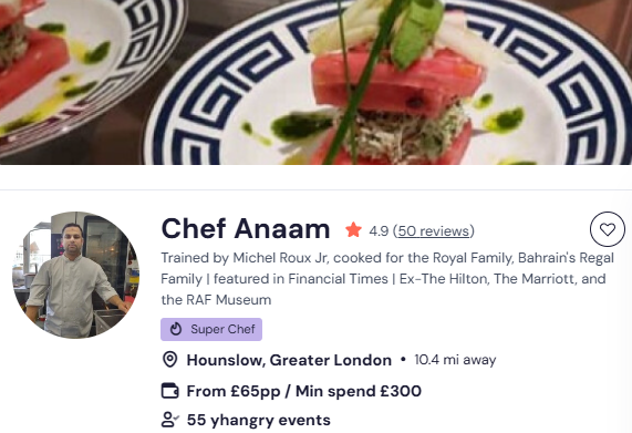 Chef Anaam for a Chinese Buffet in London