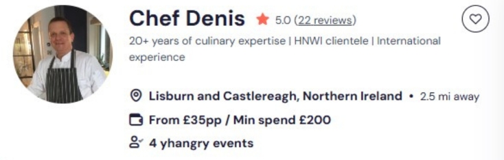 Chef Denis is known for Italian cooking classes in Belfast