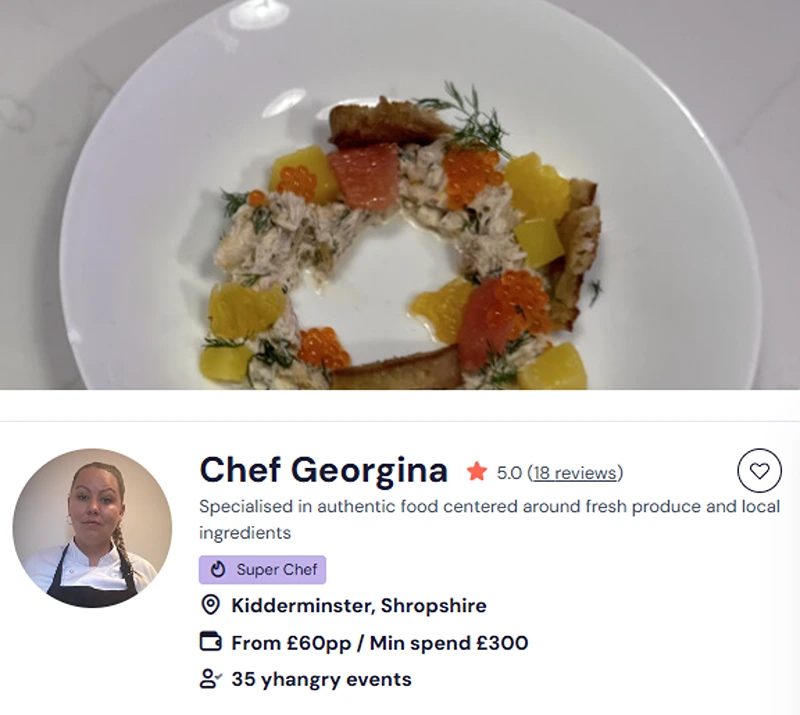 Chef Georgina’s profile to book her cookery classes in Birmingham. 