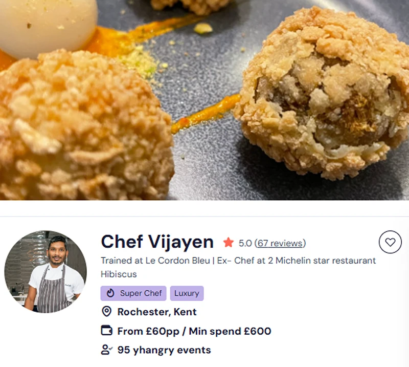 Booking details of Chef Vijayen’s Chinese buffet in Eastbourne.