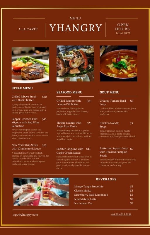 Ala Carte catering menu pricing template