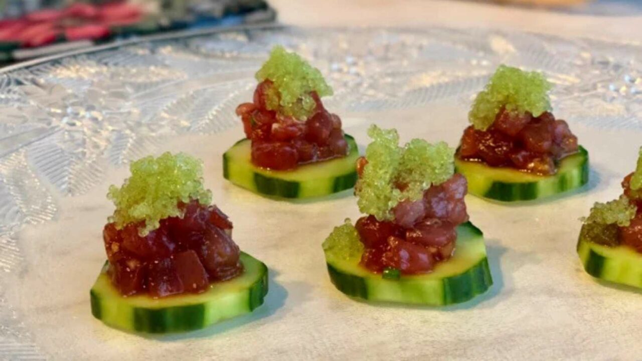 Tuna tartare is an exotic canape platter idea.