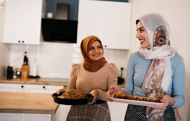 Two women Moroccan dinner party starters.