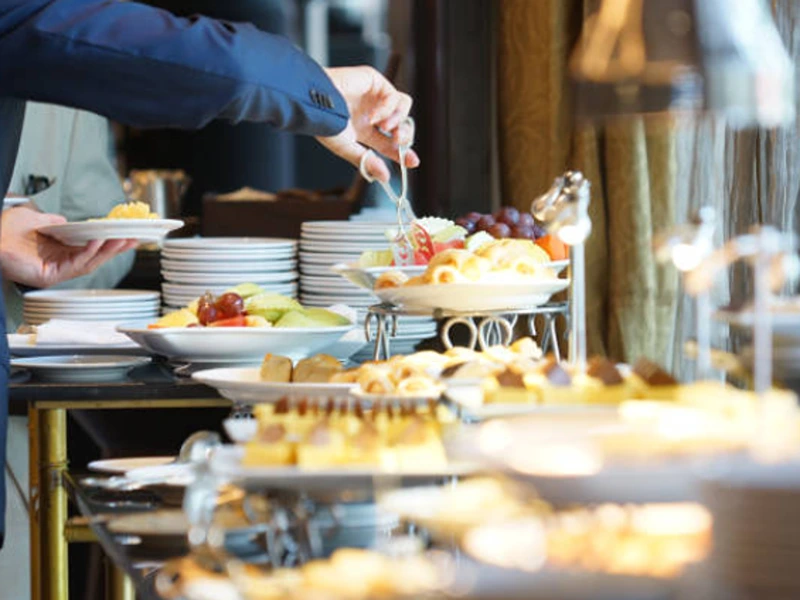 Buffet spread of office party food catering.